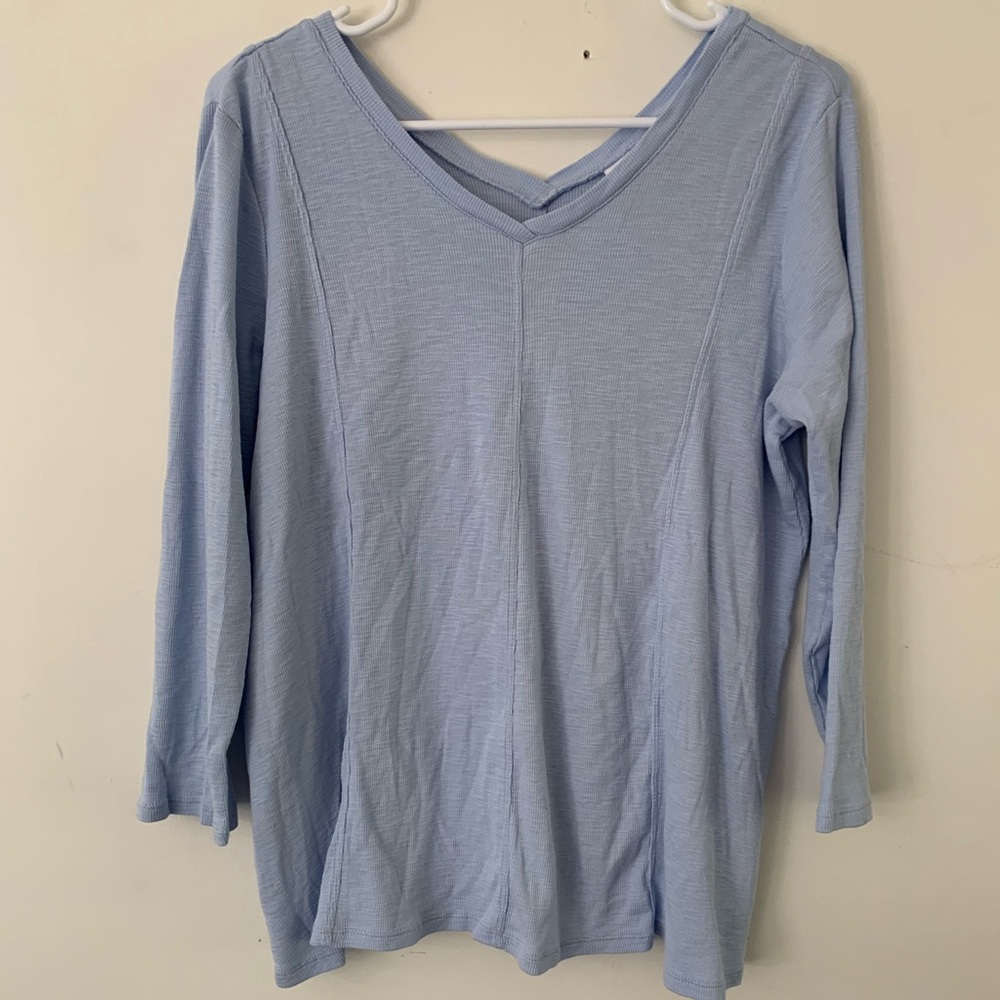 J.Jill M Pima Cotton 3/4-Sleeve Light Blue Violet V-Neck Tee New no tag